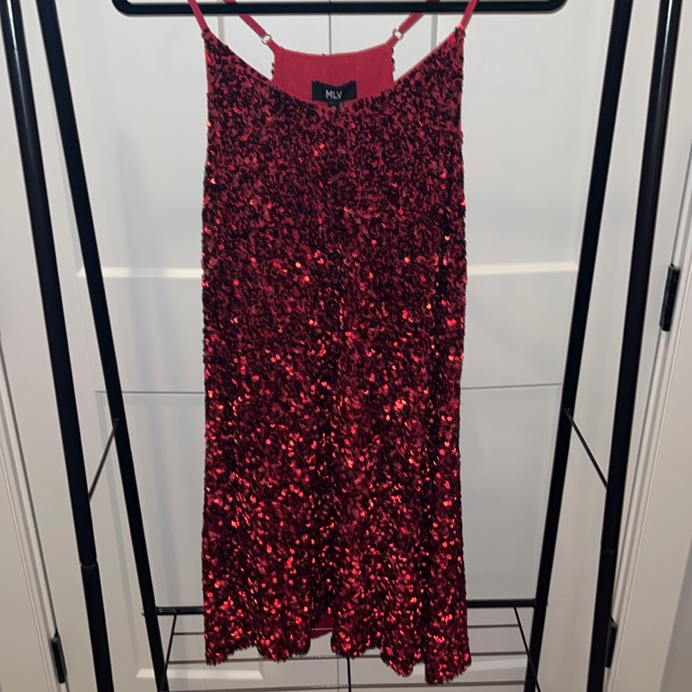 MLV Sequin Spaghetti Strap Knee Length Cranberry Party/Holiday Dress